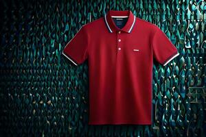 a red polo shirt on a green background. AI-Generated photo