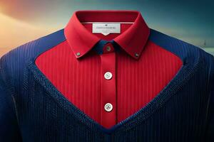 a red and blue shirt with a collar. AI-Generated photo