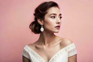 beautiful asian woman in white dress with earrings. AI-Generated photo