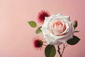 a single rose is shown on a pink background. AI-Generated photo