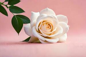 white rose on pink background. AI-Generated photo