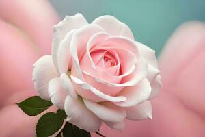 a single pink rose is shown in front of a blurred background. AI-Generated photo