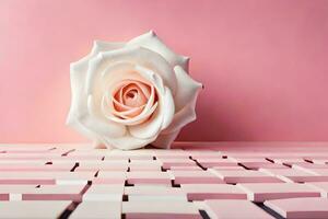 a white rose sitting on top of a pink background. AI-Generated photo