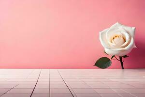 white rose on pink background. AI-Generated photo