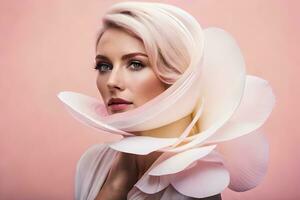 a beautiful blonde woman with a flower in her hair. AI-Generated photo