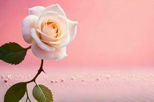 a single white rose on a pink background. AI-Generated photo