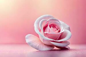 a single pink rose on a pink background. AI-Generated photo