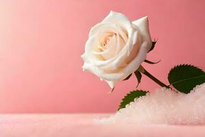 a single white rose is sitting on top of some sugar. AI-Generated photo