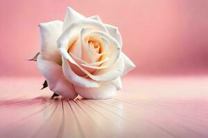 a single white rose on a pink background. AI-Generated photo