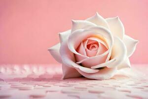 un soltero blanco Rosa en un rosado antecedentes. generado por ai foto
