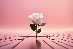 a single rose is standing on a wooden floor. AI-Generated photo