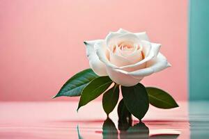 white rose on a pink and blue background. AI-Generated photo