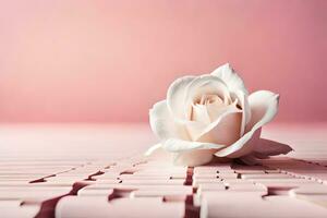 a single white rose sits on top of a puzzle. AI-Generated photo