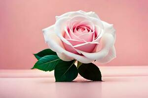 a single pink rose on a pink background. AI-Generated photo