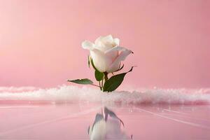 a single rose is sitting on top of snow. AI-Generated photo