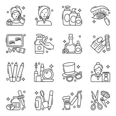 Pack of Cosmetic Products line Icons