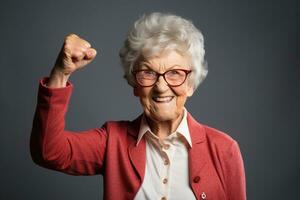 elder person showing OK approve or like signal with thumb raise up, generative Ai photo