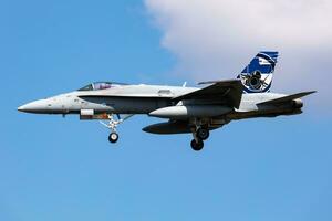 Finnish Air Force Boeing F-18 Hornet fighter jet plane flying. Aviation and military aircraft. photo