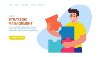 Web page with man putting together puzzles vector