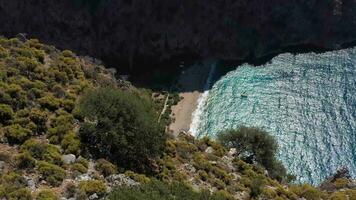 Butterfly Valley on Sunny Day. Aerial View. Turkish Riviera. Turkey. Drone Flies Forward, Tilt Down. Reveal Shot video