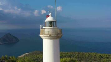 Gelidonya Lighthouse and Sea. Antalya, Turkey. Aerial View. Drone is Orbiting video