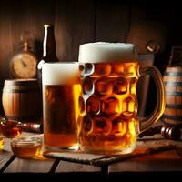 Pints full of beer in a pub, ultra realistic generative ai photo