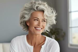 an older woman smiling at the camera photo