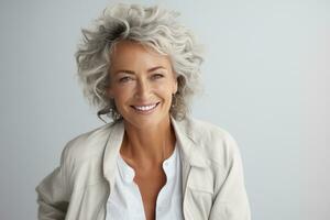 an older woman smiling at the camera photo