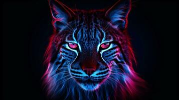 lynx face neon colorful on background photo