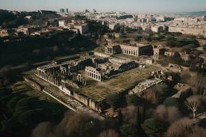 panorama aéreo ver de antiguo Roma. neural red ai generado foto