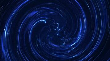 A swirling spiral of blue light beams and exploding particles. Futuristic energy portal effect motion background animation. video