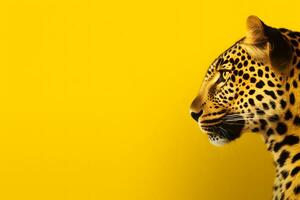 leopardo en un amarillo antecedentes. neural red ai generado foto