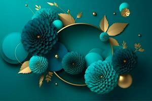 Ramadan Kareem. Abstract girih flowers encrusted with turquoise crystals. Neural network AI generated photo