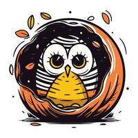 Cute cartoon owl in a pumpkin. Vector illustration for your design