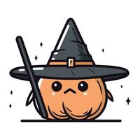 Halloween pumpkin with witch hat. Vector illustration in flat style.