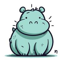 Cute cartoon hippopotamus on white background. Vector illustration.