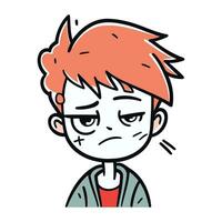 Angry little boy with red hair. Vector illustration in cartoon style.