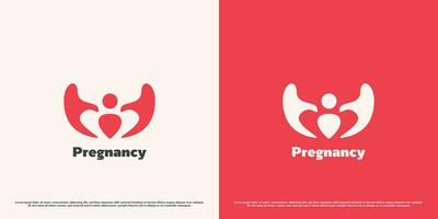 Baby fetus logo design illustration. Silhouette baby kids female birth pregnancy mother child family affection love heart hands care happy life. Modern simple minimalist flat abstract concept. vector