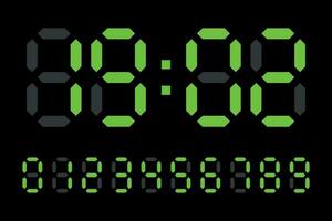 Digital LED Clock numbers electronic figures vector on black background.