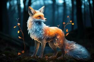A image of Spirit of the fox at night in the forest Generative AI photo