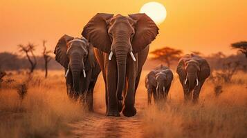 A image of elephants on sunset A giant elephant is all the first. Generative AI photo
