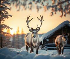 Reindeer in Christmas Winter Time Lapland with snow or tree Generative AI photo