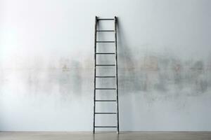 Blank dirty grunge wall with ladder. Generative AI photo