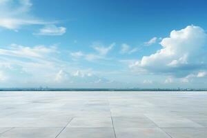 azul cielo antecedentes nube horizonte con vacío hormigón piso. generativo ai foto