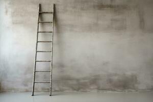 Blank dirty grunge wall with ladder. Generative AI photo