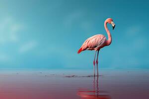 flamingo, extreme minimalism, empty space. Generative AI photo