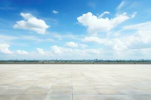 Blue Sky Background Cloud Horizon with Empty Concrete Floor. Generative AI photo