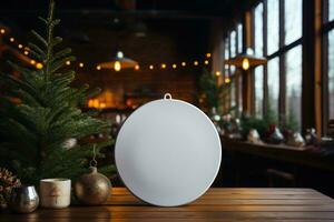 foto de plano blanco Bosquejo decorativo en el Navidad árbol. generativo ai