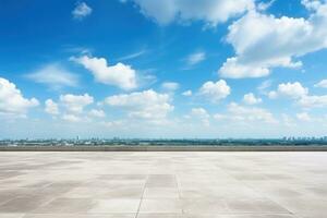 AI Generated Blue Sky Background Cloud Horizon with Empty Concrete Floor. Generative AI photo