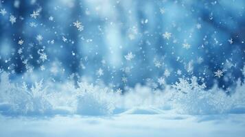 A mesmerizing scene of snowflakes drifting in the wind. Generative AI photo